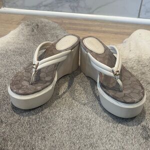 Coach Franki Women's Cream and Brown Platform Sandals